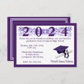 Afstudeerhoed & diploma, Wit & Paarse Afstuderen Kaart (Voorkant / Achterkant)