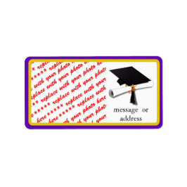 Afstudeerhoed en diploma foto etiket