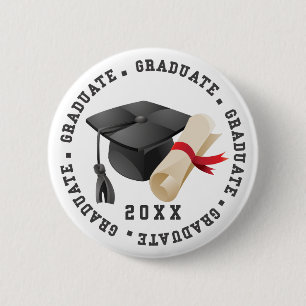 Afstudeerhoed en diploma knop ronde button 5,7 cm