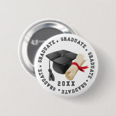Afstudeerhoed en diploma knop ronde button 5,7 cm (Voorkant /achterkant)