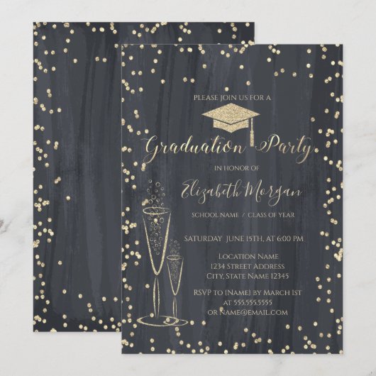 Afstudeerhoed, Glas Diamanten Zwart Afstuderen Kaart (Voorkant / Achterkant)