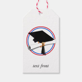 Afstudeerhoed met diploma - Rood en blauwe schoolk Cadeaulabel