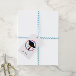 Afstudeerhoed met diploma - Rood en blauwe schoolk Cadeaulabel