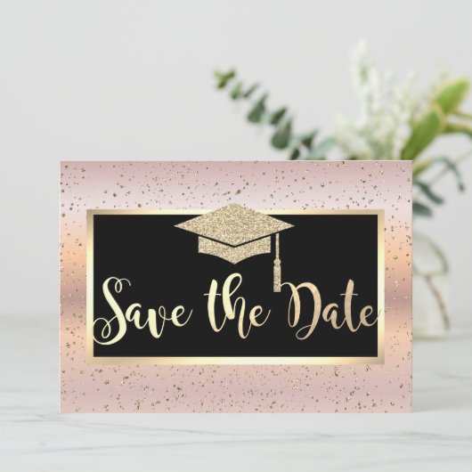 Afstudeerhoed, Roze Gouden Afstudeerdata Save The Date (Staand voorkant)