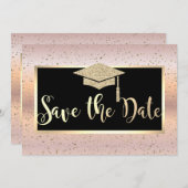 Afstudeerhoed, Roze Gouden Afstudeerdata Save The Date (Voorkant / Achterkant)