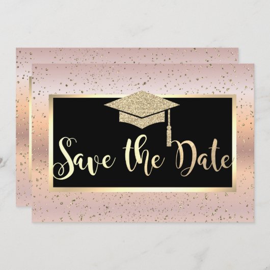 Afstudeerhoed, Roze Gouden Afstudeerdata Save The Date (Voorkant / Achterkant)