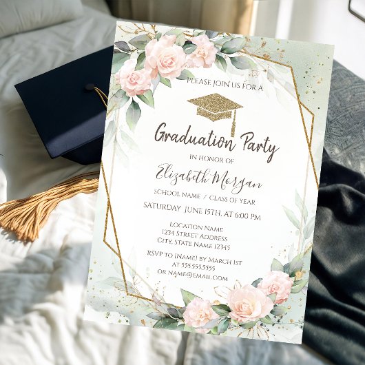 Afstudeerhoed Roze Rozen Lijst Afstuderen Kaart