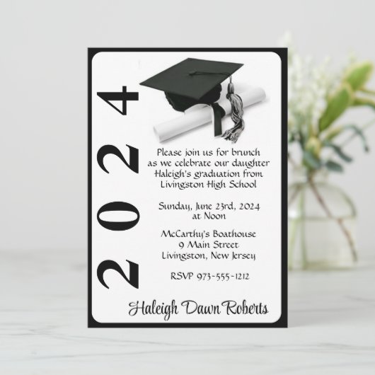 Afstudeerkaart Cap & Diploma 5x7 Zwart & Wit Afstu Kaart (Staand voorkant)