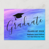 Afstudeerkaart meisjes roze paars aankondigingskaart (Voorkant)