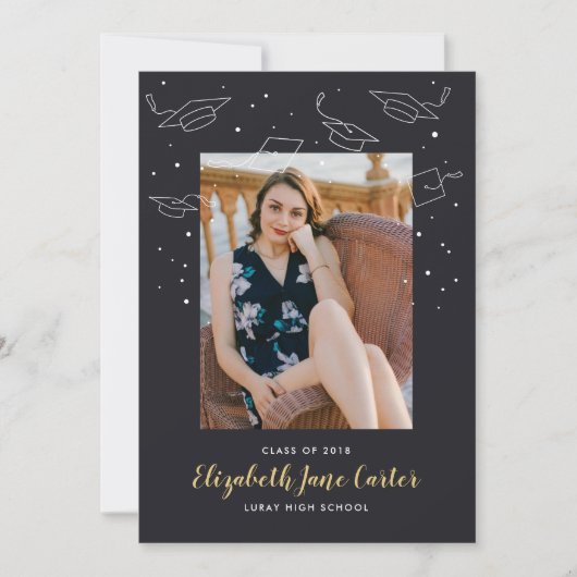 Afstudeerkaart met hoeden en confetti kaart (Voorkant)