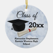 Afstudeerkap Diploma Blue Marble Gepersonaliseerd Keramisch Ornament (Voorkant)