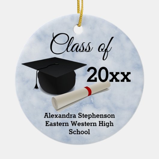 Afstudeerkap Diploma Blue Marble Gepersonaliseerd Keramisch Ornament (Voorkant)