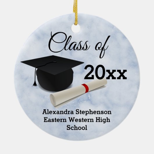 Afstudeerkap Diploma Blue Marble Gepersonaliseerd Keramisch Ornament (Achterkant)