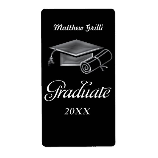 Afstudeerkap en diploma Black & Silver 3D-look Etiket (Voorkant)