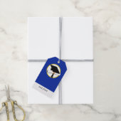 Afstudeerkap met diploma - blauw cadeaulabel (Met Touw)