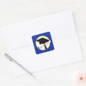 Afstudeerkap met diploma - blauw vierkante sticker (Envelop)