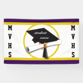 Afstudeerkap met diploma en goudcirkel spandoek (Horizontaal)