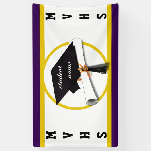 Afstudeerkap met diploma en goudcirkel spandoek (Verticaal)