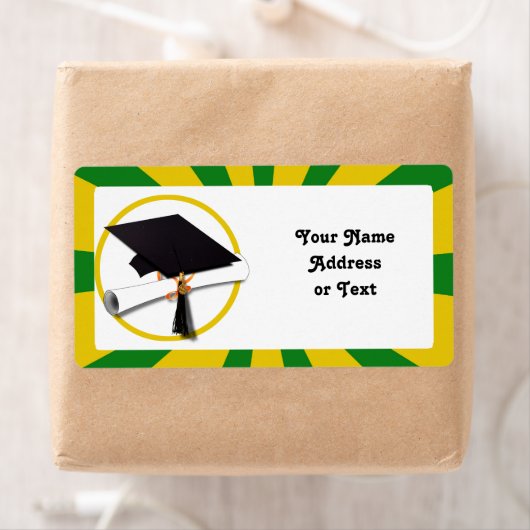 Afstudeerkap - Schoolkleuren - Goud en groen Etiket (Insitu)