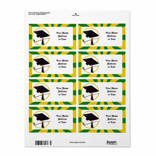 Afstudeerkap - Schoolkleuren - Goud en groen Etiket (Full Sheet)