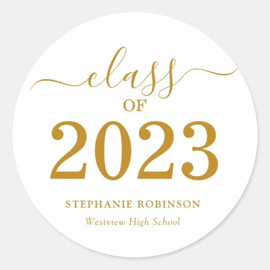 Afstudeerklas 2023 Gouden Script Ronde Sticker (Voorkant)