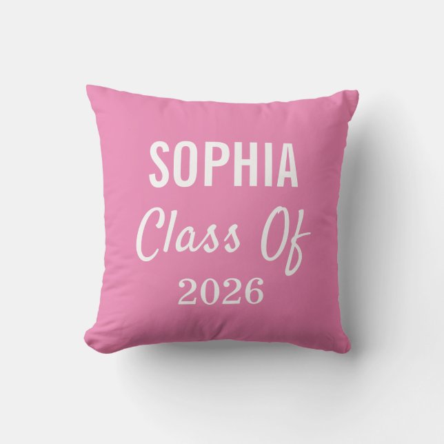 Afstudeerklas 2026 Roze Moderne Typografie Kussen (Voorkant)