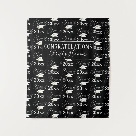 Afstudeerklas Script Naam Foto Prop Zwart Wandkleed (Voorkant)