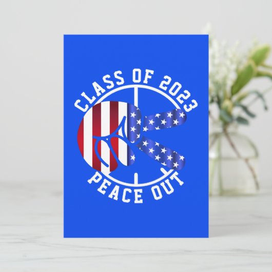 Afstudeerklas van 2025 Peace Out Geslaagd Blauw Kaart (Staand voorkant)