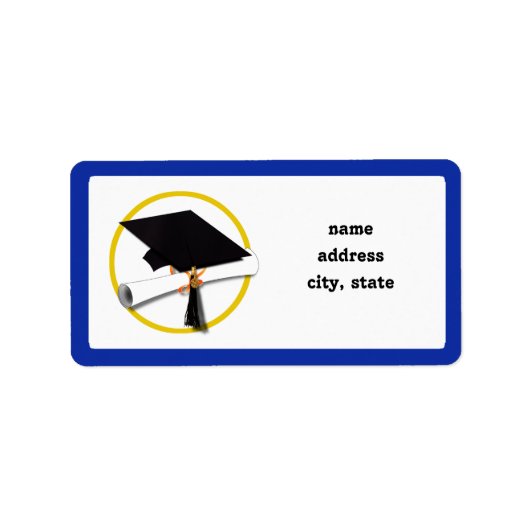 Afstudeerlampvoet met diploma - donkerblauwe achte etiket (Voorkant)