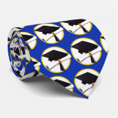 Afstudeerlampvoet met diploma - donkerblauwe achte stropdas (Opgerold)