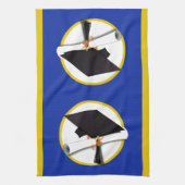 Afstudeerlampvoet met diploma - donkerblauwe achte theedoek (Verticaal)