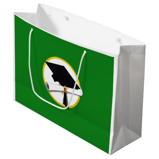 Afstudeerlampvoet met diploma - groene achtergrond large cadeautasje (Voorkant Gekanteld)