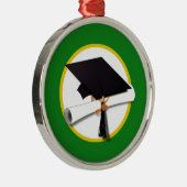 Afstudeerlampvoet met diploma - groene achtergrond metalen ornament (Rechts)