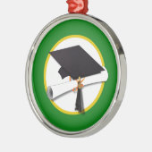 Afstudeerlampvoet met diploma - groene achtergrond metalen ornament (Links)