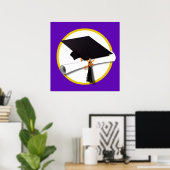 Afstudeerlampvoet met diploma — Paars Poster (Thuiskantoor)