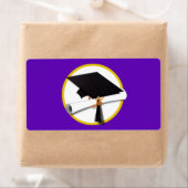 Afstudeerlampvoet met diploma — Paarse achtergrond Etiket (Insitu)