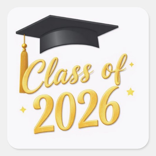 Afstudeermuts 2026 Afstudeercap Gouden Script Stic Vierkante Sticker (Voorkant)