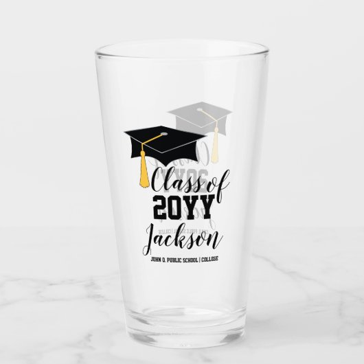 Afstudeermuts met Kwast Jaar van Afstuderen Glas (Voorkant)