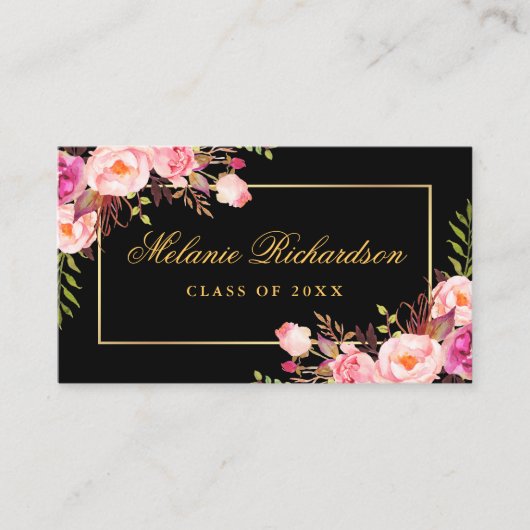 Afstudeernetworking Goud Roze Bloem Visitekaartje (Voorkant)
