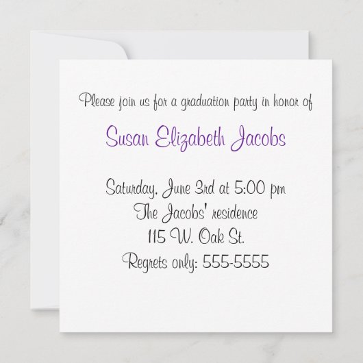 Afstudeerpartij in Paarse en zwarte uitnodiging (Achterkant)