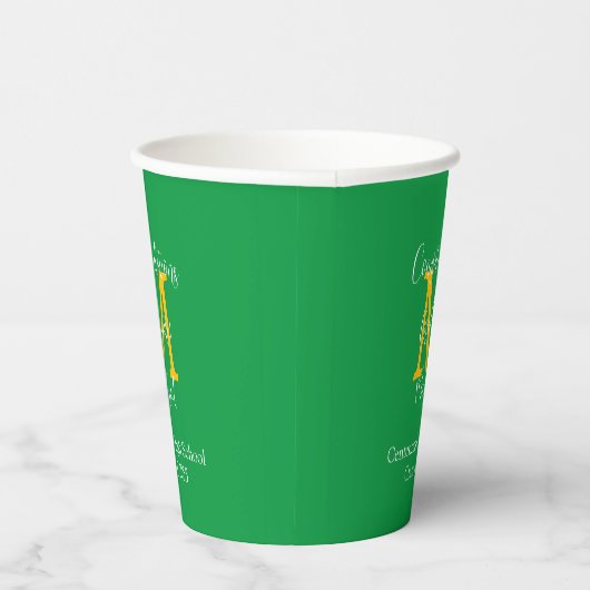 Afstudeerpartijnaam Groen Wit Goud Monogram Papieren Bekers (Rechts)