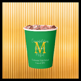 Afstudeerpartijnaam Groen Wit Goud Monogram Papieren Bekers
