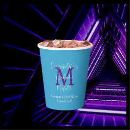 Afstudeerpartijnaam Paarse Monogram Sky Blue Papieren Bekers
