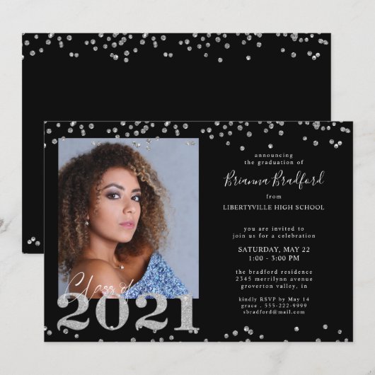 Afstudeerscript 2021 Zilver Glitter Foto Zwart Kaart (Voorkant / Achterkant)