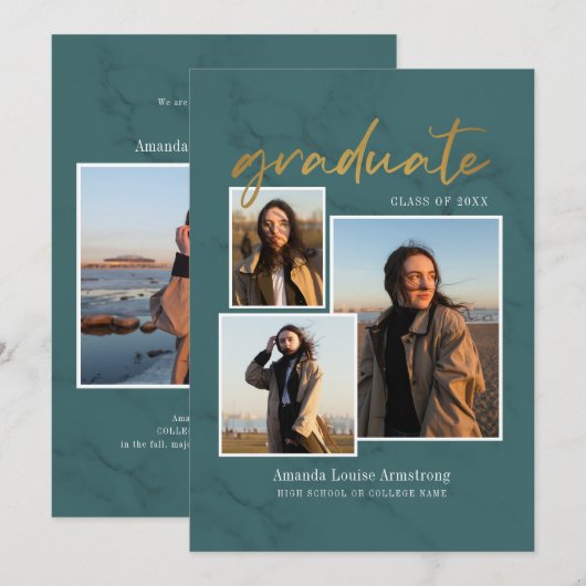 Afstudeerscript voor 4 foto's collage groen marmer aankondiging (Voorkant / Achterkant)