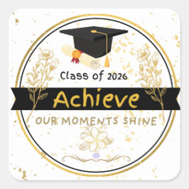 Afstudeersticker Goud Bloem 2026 Vierkante Sticker