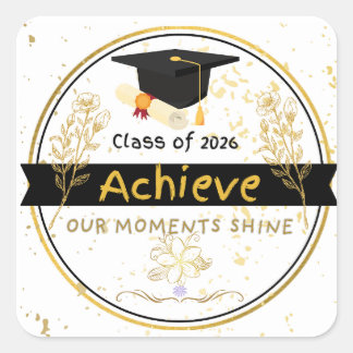 Afstudeersticker Goud Bloem 2026 Vierkante Sticker