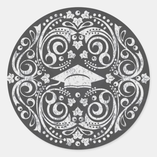 Afstudeersticker op schoolbord ronde sticker (Voorkant)