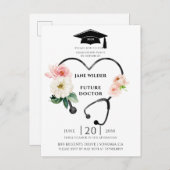 Afstudeeruitnodiging bloemslinger voor dokter  uitnodiging briefkaart (Voorkant / Achterkant)