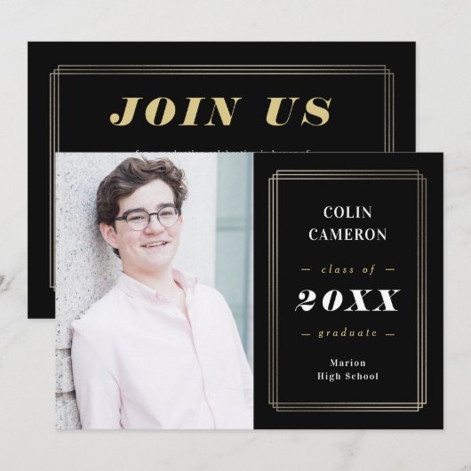 Afstudeeruitnodiging Met Hippe Rand Kaart (Voorkant / Achterkant)